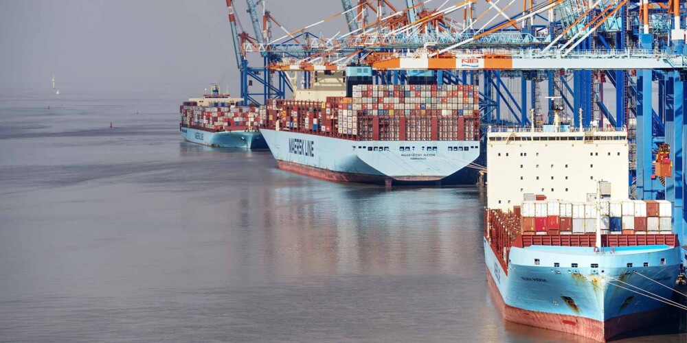 Image of Cargo ships anchored to harbour